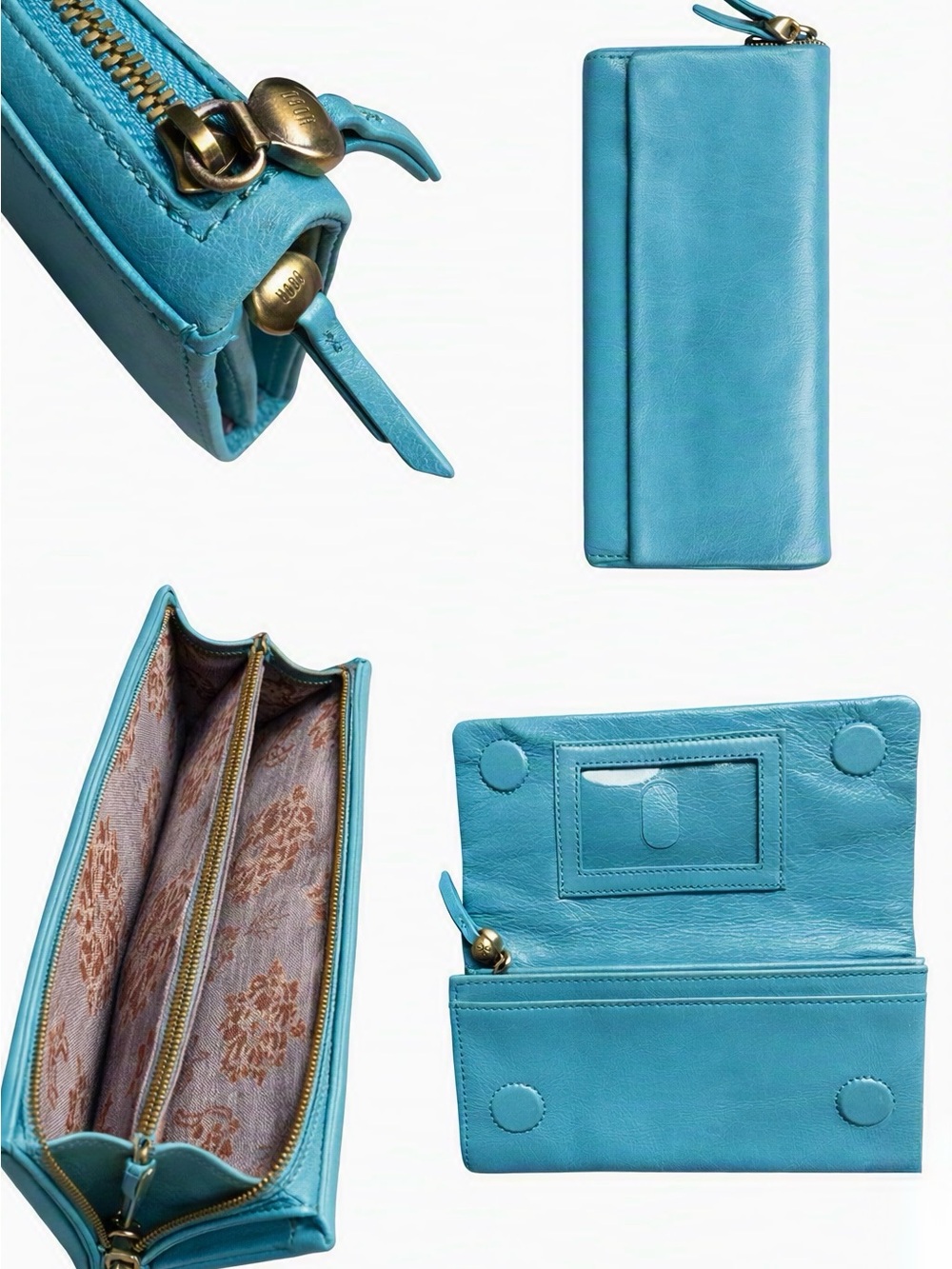 HOBO Polished Leather Turquoise Magnetic Zip Wallet Clutch
